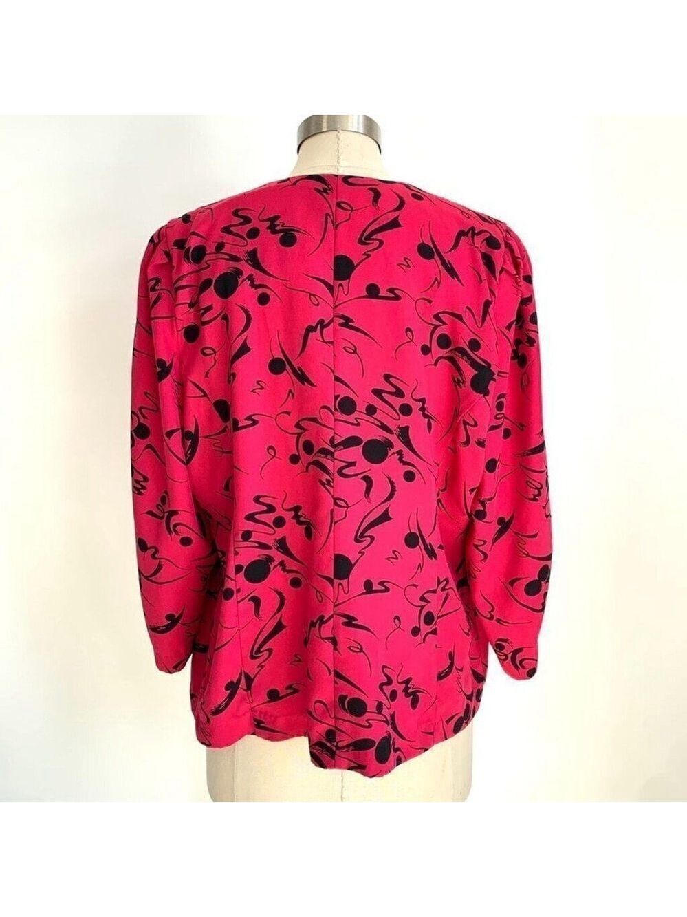 Vintage Chelsea Hot Pink Black Abstract Print Rayon Blouse Top Size 14 80s 90s - Picture 7 of 7